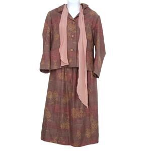 Vintage William Pearson Two Piece Skirt Set Size 16 Scarf